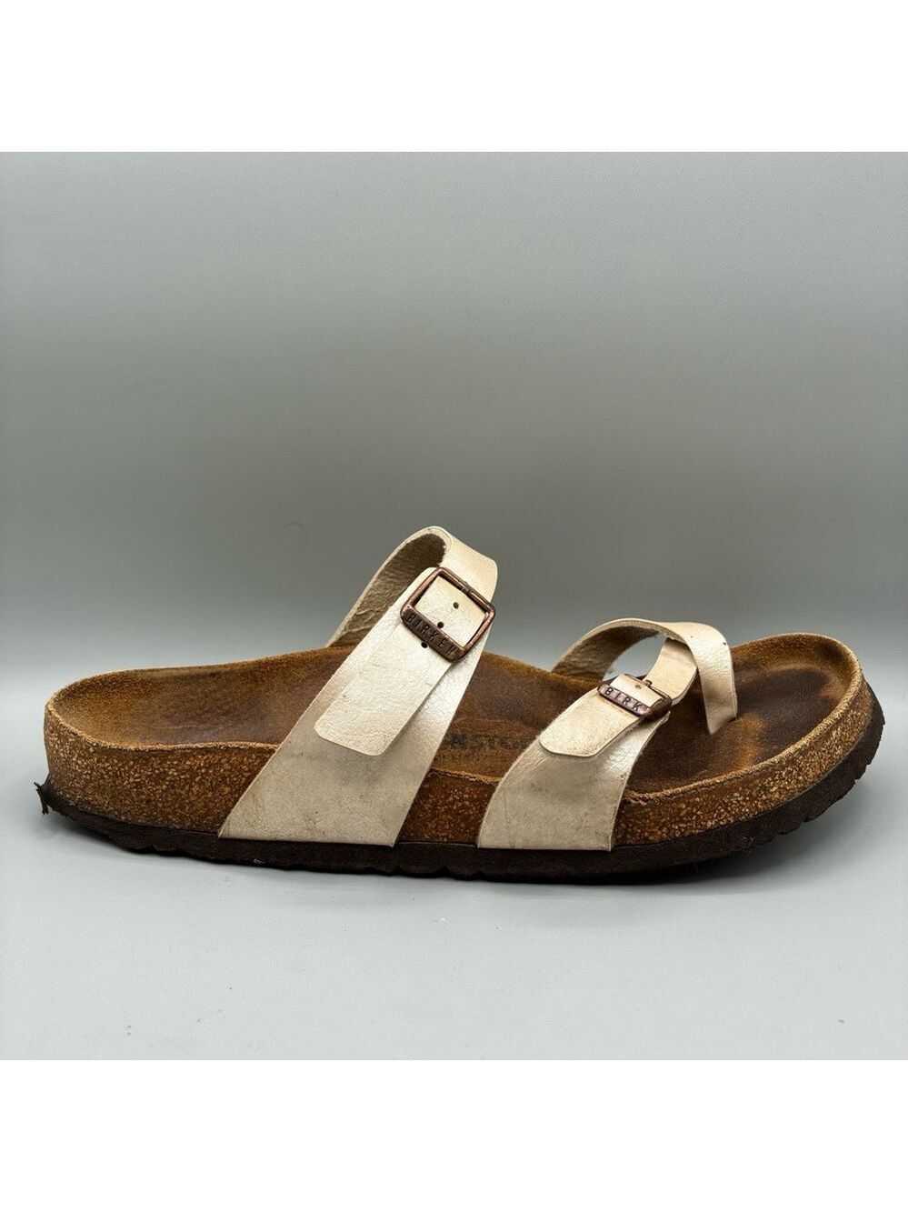 Birkenstock Mayari Birko-Flor Sandals Women’s 10 Pearl White Shimmer Criss Cross